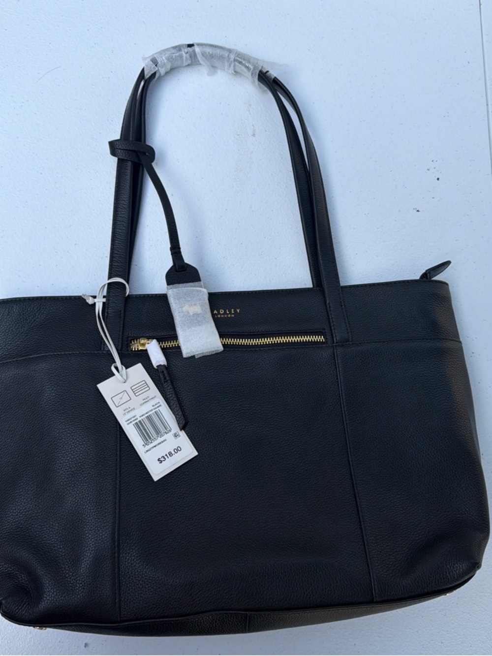 RADLEY LONDON Black Pebble Leather Tote with Gold Zip